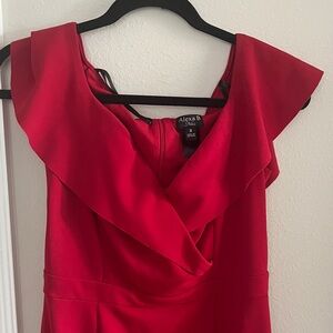 Alexa B Red Ruffle V-Neck Maxi Dress